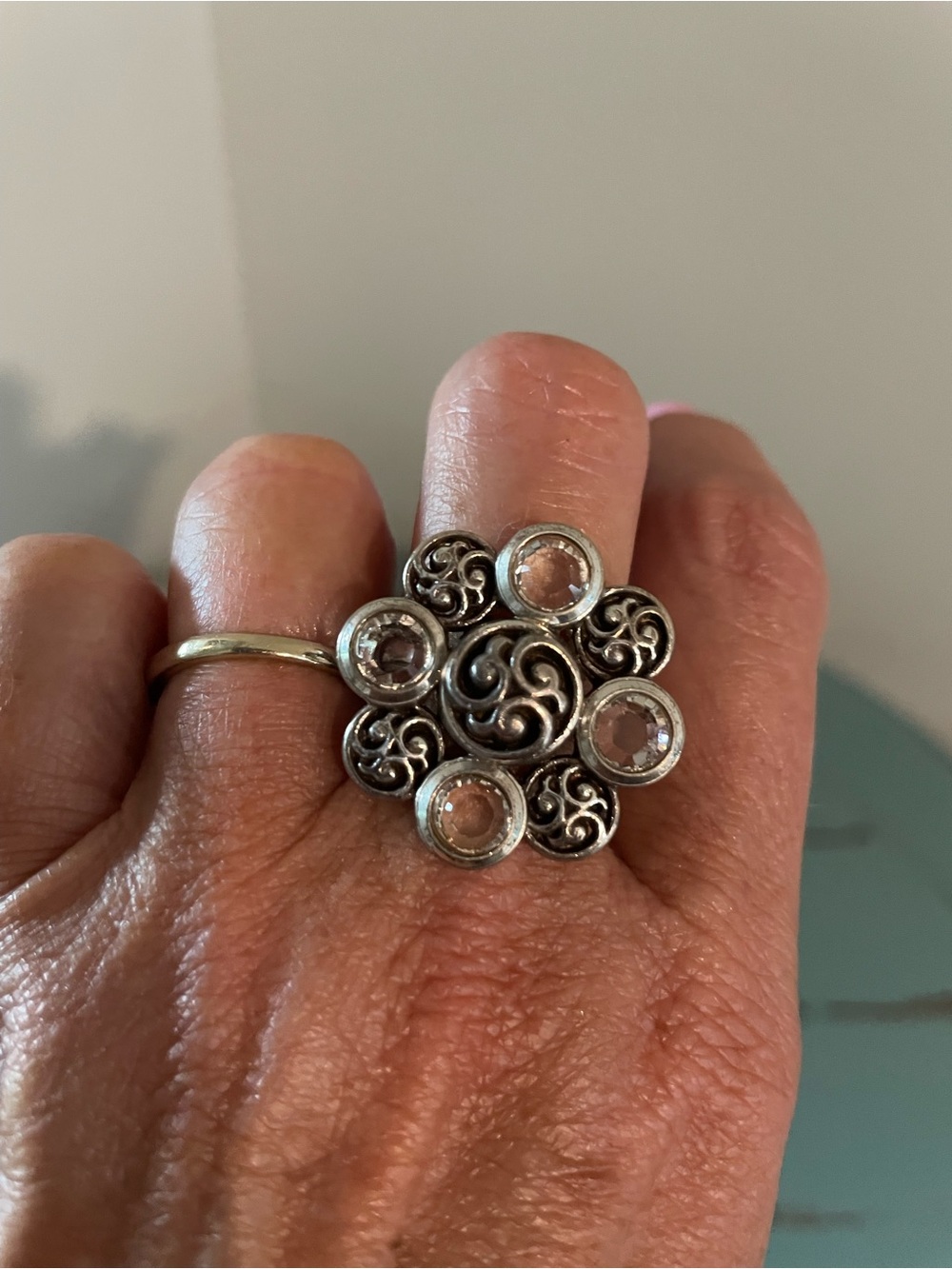 Brighton Silver Flower Cluster Ring with Clear Stones